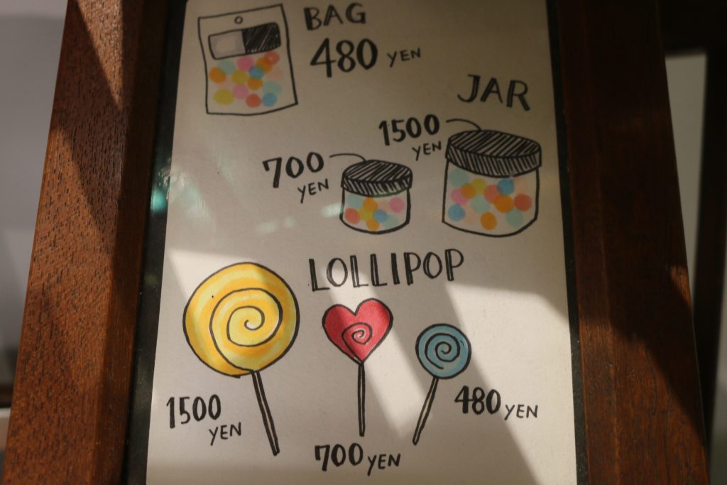 キャンディの値段の説明のかわいいイラスト