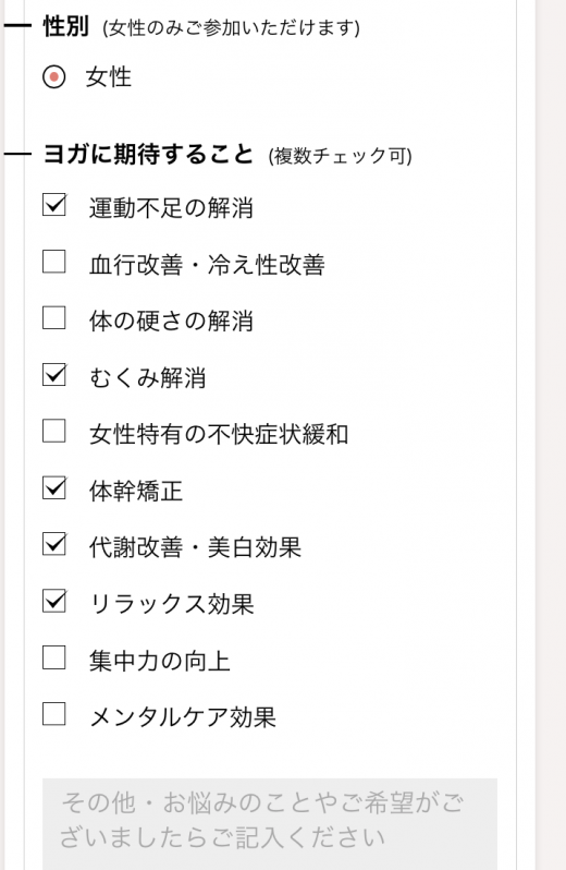 レッスンに求めることを記入する欄