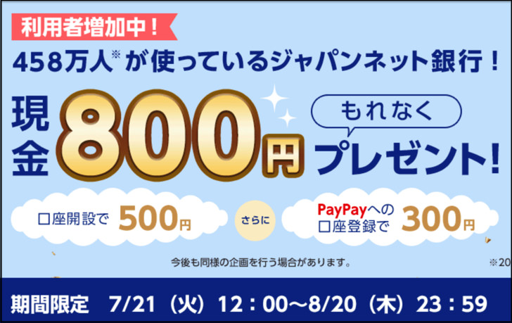 ジャパンネット銀行キャンペーン