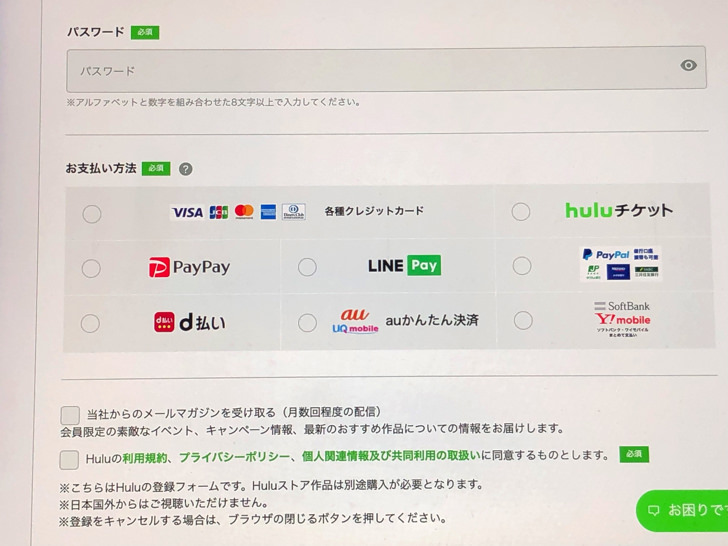 Huluの支払い方法